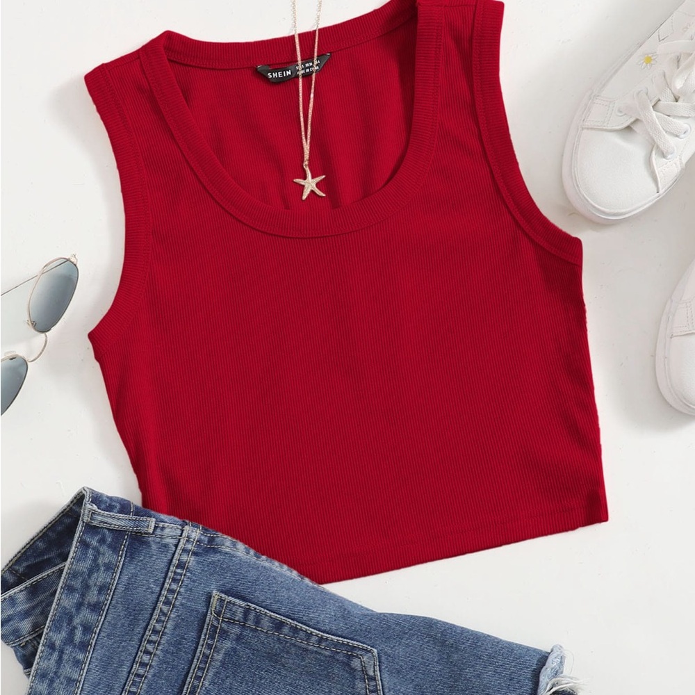 SHEIN Red Sleeveless Crop Tank Top